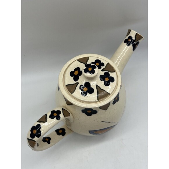 Artist Handmade Glazed Pottery Pitcher Butterfly Floral Design Spring Decor - Picture 9 of 16